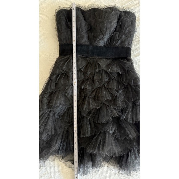 Tadashi Shoji Black Tulle Ruffled Silk Contrast Strapless Bustier Dress Sz 4 - Picture 11 of 12